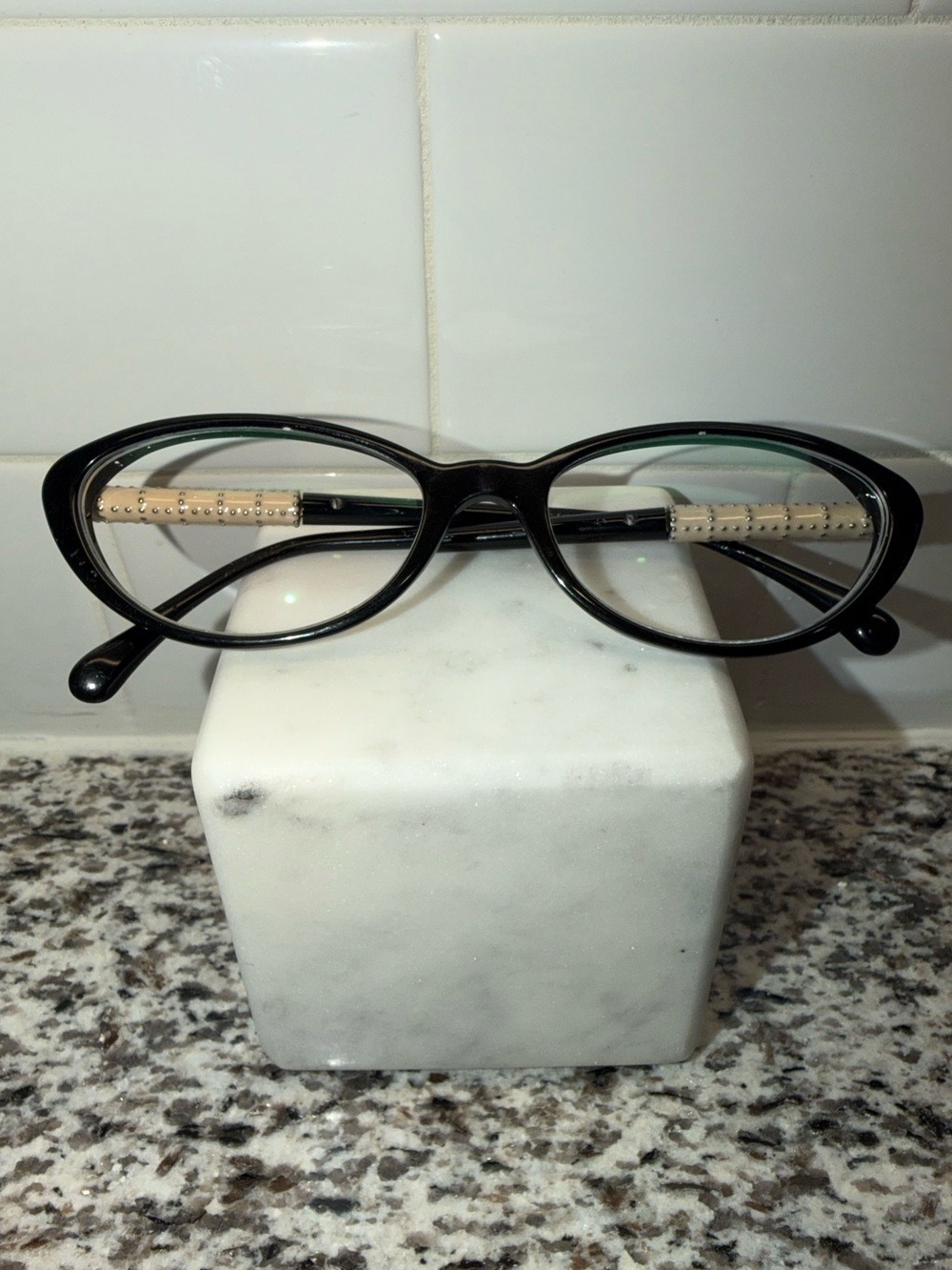 Chanel Quilted Studded Eyeglass Frames – Black & Cream – Repair/Replacement 3215